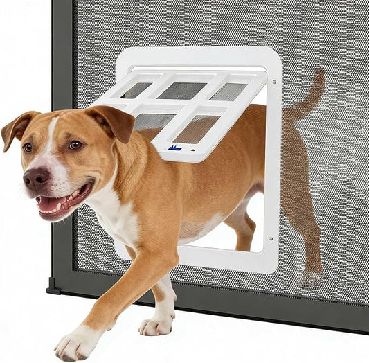 Enjoying Dog Door for Screen Doors, Passage Opening 11.2" x 14.4", Access Freely, Magnetic Swing Flap, Large Pet Door for Sliding Screen Doors, Lockable, White