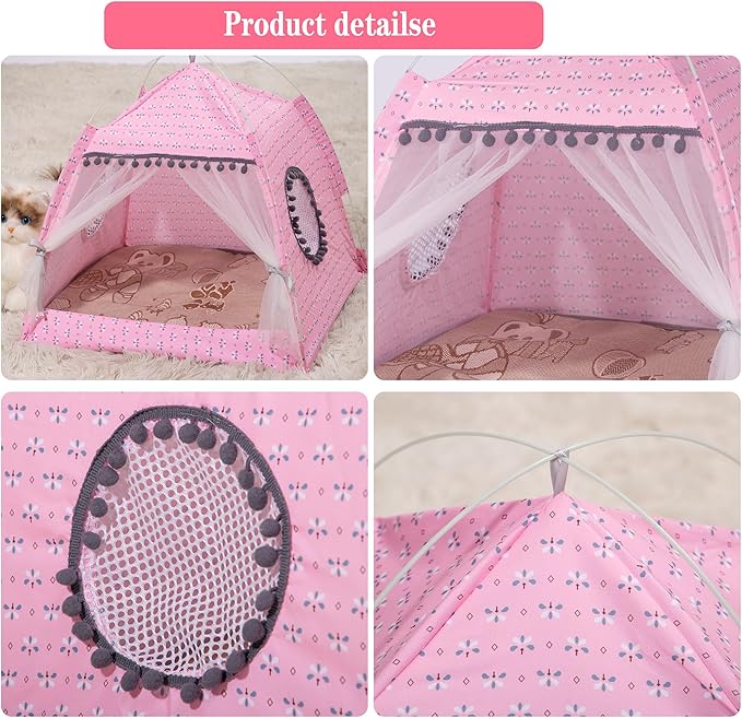 Gigreinc Cat Princess Indoor Tent House Pet Dog Cute Floral Cave Nest Bed Portable Dog Tents (L:48x48x46cm/18.8x18.8x18inch, Floral Pink)
