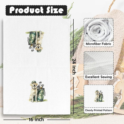 Golf Dog Kitchen Towels - Labrador Dish Towels, Sports Gifts, Pet Golf Club Decorative Absorbent Dishcloths Hand Towels Set of 2 for Spa Kitchen Gym Decor 16x24 Inches