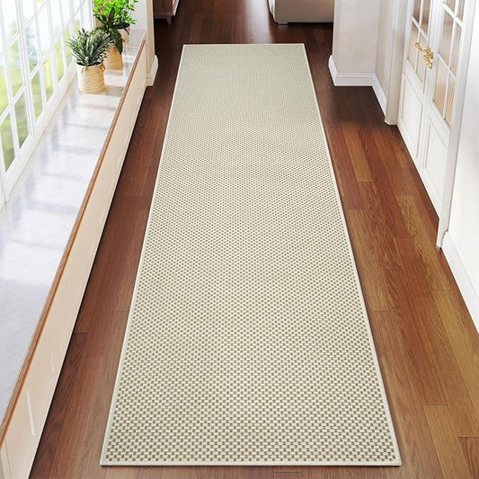 2x8 ft Hallway Runner Rug Extra Long Boho Woven Kitchen Runner Rugs Mat Non Slip Washable, Soft Entryway Laundry Hall Floor Runner Carpet for Indoor Backdoor Bedroom Hallway Living Room, Beige