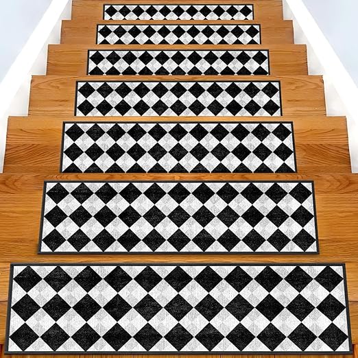 Non-Slip Carpet Stair Treads 7PCS, 8"x30" Peel and Stick Stair Runner for Wooden Steps Indoor, Washable Reusable Adhesive Backing, Pet-Friendly Safety Mats for Kids, Elders, Dogs