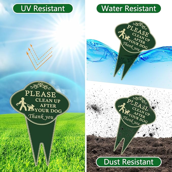 2 Pack Please Clean Up After Your Dog Sign, 10”x14” Double-Sided No Dog Poop Signs Heavy Duty Aluminum for Lawn Easy Install, Pick Up After Your Dog Sign with Integrated Stake for Yard, Outdoor Use
