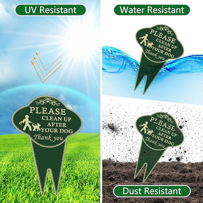 2 Pack Please Clean Up After Your Dog Sign, 10”x14” Double-Sided No Dog Poop Signs Heavy Duty Aluminum for Lawn Easy Install, Pick Up After Your Dog Sign with Integrated Stake for Yard, Outdoor Use