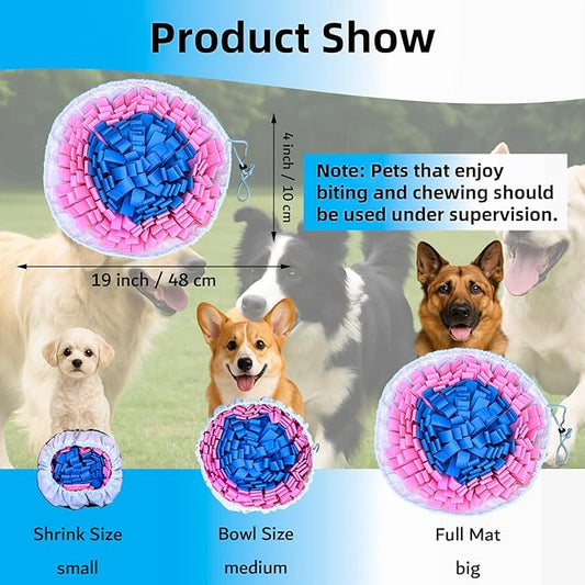 Snuffle Mat for Dogs, Large Dog Snuffle Mat 19'' x 19'' Enrichment Interactive Dog Puzzle Toys for Cats Dogs Encourage Natural Foraging Skills and Olfactory Training Stress Relievers Pink-Blue
