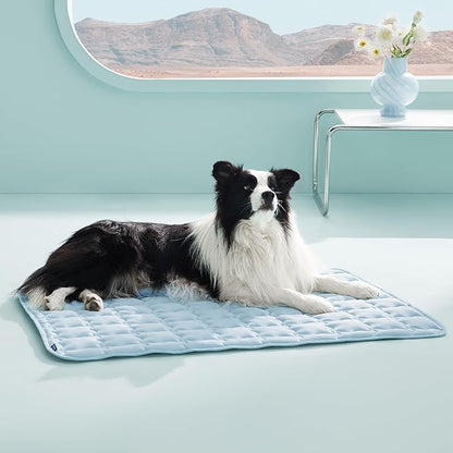 Bedsure Cooling Dog Mat Extra Large, Q-Max>0.5 XL Thin Breathable Cold Crate Pad for Pet, Portable Washable Kennel Bed for Summer Active Dog with Chill Soothing Fabric to Rapid Cooling, 41x28, Blue