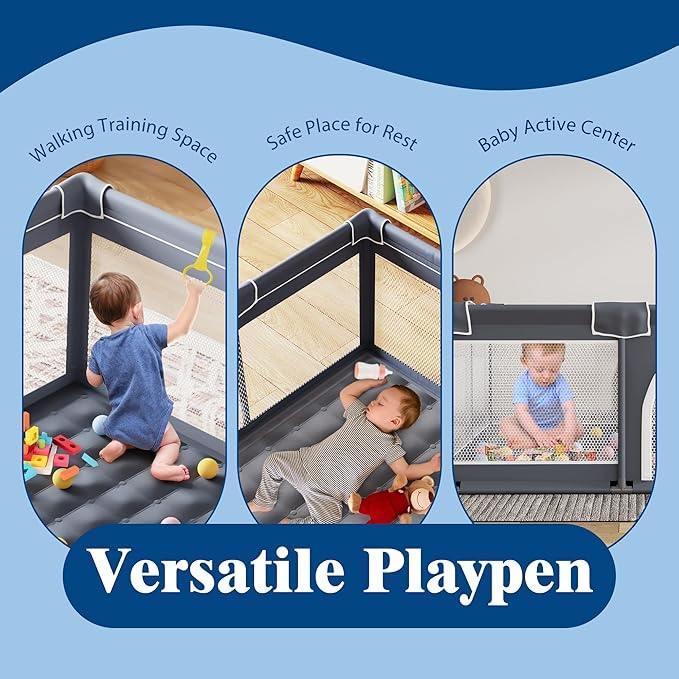Baby Playpen 50"x50", Sturdy Safety Baby Fence Play Area with Soft Breathable Mesh, Anti-Slip Base, Play Pen for Toddlers 1-3