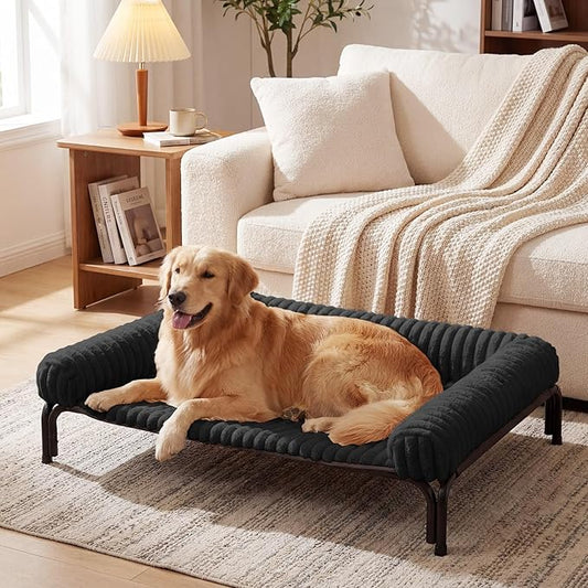 Elevated Dog Bed with Removable Bolster Cushion Mat, Raised Pet Cot for Medium Sized Dog with Breathable & Washable Mesh, Indoor & Outdoor Pet Hammock with Skid-Resistant Feet.