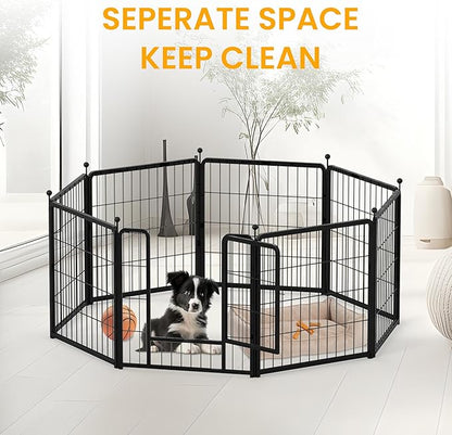 Dog Playpen 24 Inch 8 Panels, Ideal Dog Fence for Puppy/Small Dogs Indoor & Outdoor Bliss, Perfect Dog Pen for Camping, Yard, RV, Garden Fence, Black