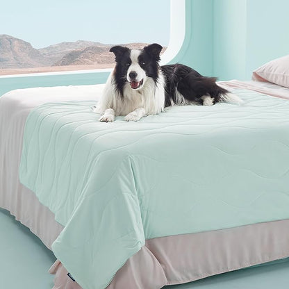 Bedsure Premium Cooling Blanket for Extra Large Dog - Q-MAX>0.5, Breathable Summer Washable Cold Pet Mat, Soft Durable Self Cooling Dog Mat for Hot Weather, Turquoise Green, 50x60
