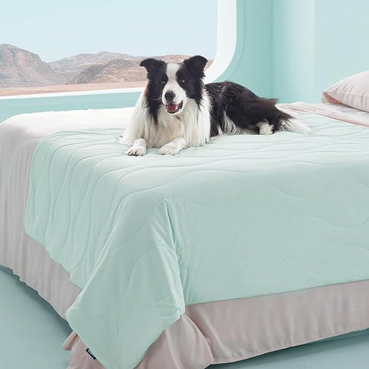 Bedsure Premium Cooling Blanket for Extra Large Dog - Q-MAX>0.5, Breathable Summer Washable Cold Pet Mat, Soft Durable Self Cooling Dog Mat for Hot Weather, Turquoise Green, 50x60
