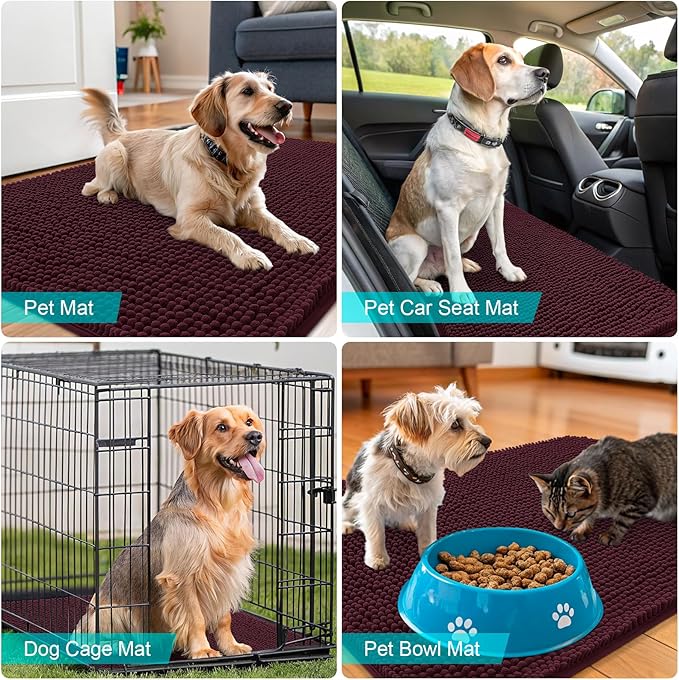 OLANLY Dog Door Mat for Muddy Paws 47x24, Absorbs Moisture and Dirt, Absorbent Non-Slip Washable Doormat, Quick Dry Chenille Mud Mat for Dogs, Entry Indoor Entryway Carpet for Inside Floor, Russet