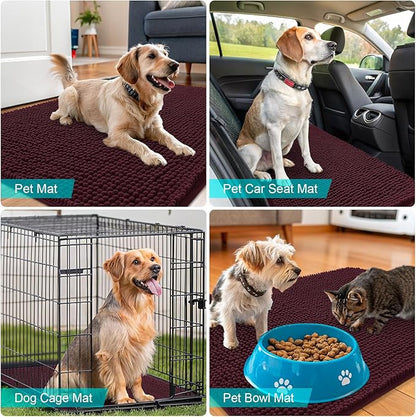 OLANLY Dog Door Mat for Muddy Paws 59x32, Absorbs Moisture and Dirt, Absorbent Non-Slip Washable Doormat, Quick Dry Chenille Mud Mat for Dogs, Entry Indoor Entryway Carpet for Inside Floor, Russet