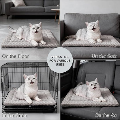 Dog Bed Mat - Dog Crate Pad - Reversible Mat for Pet Comfort - Soft Bed Crate Pads for All Seasons - Durable, Machine Washable Mat for Crates, Travel, and Home (Light Gray, 18" L*14" W*1.5" Th)