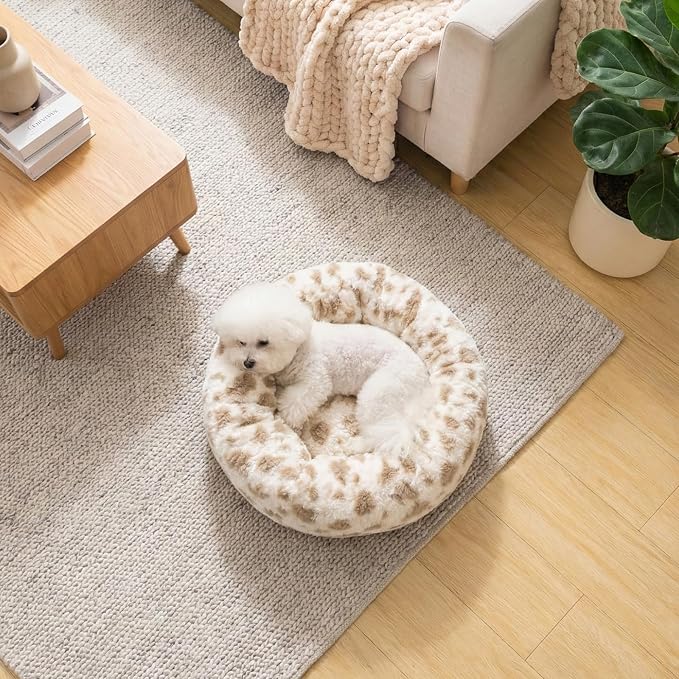 Avont Donut Dog Bed, Round Calming Pet Bed for Small and Medium Puppy Cats, with Removable Cover, Circle-Shaped, Anti-Anxiety, Cozy & Washable -XS