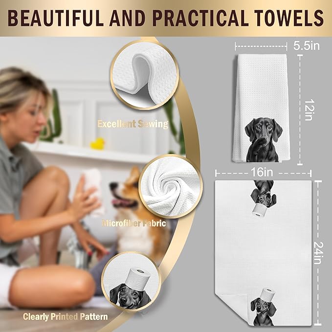 Dachshund Gifts Kitchen Towels Set of 2，Dachshund Gifts for Women Men Decor Accessories Hand Towels for Bathroom，Funny Dog Bathroom Hand Towels，16x24 Inch