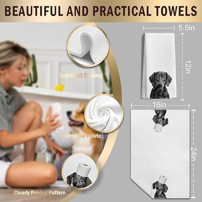 Dachshund Gifts Kitchen Towels Set of 2，Dachshund Gifts for Women Men Decor Accessories Hand Towels for Bathroom，Funny Dog Bathroom Hand Towels，16x24 Inch
