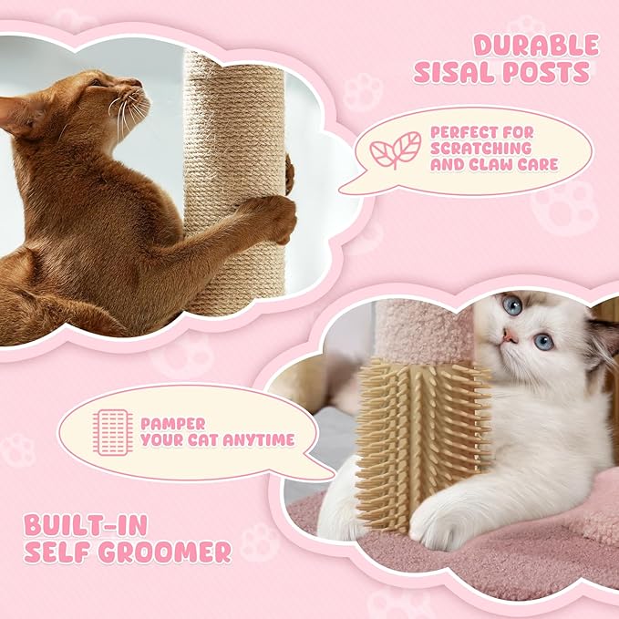 Magshion Flower Cat Tree for Indoor Cats, 33" Cute Cat Tower with Scratching Post, Condo, Top Flower Perch and Dangling Balls, Compact Cat Stand for Kittens, Pink