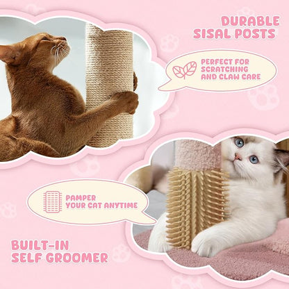 Magshion Flower Cat Tree for Indoor Cats, 33" Cute Cat Tower with Scratching Post, Condo, Top Flower Perch and Dangling Balls, Compact Cat Stand for Kittens, Pink