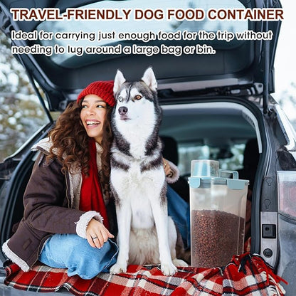 TBMax Dog Food Storage Container 5-7 lbs, Airtight Cat Food Container with Large Spout & Measuring Cup, Pet Food Storage Dispenser for Kibble Storage, Dog Treat Bird Seed Container -Light Blue