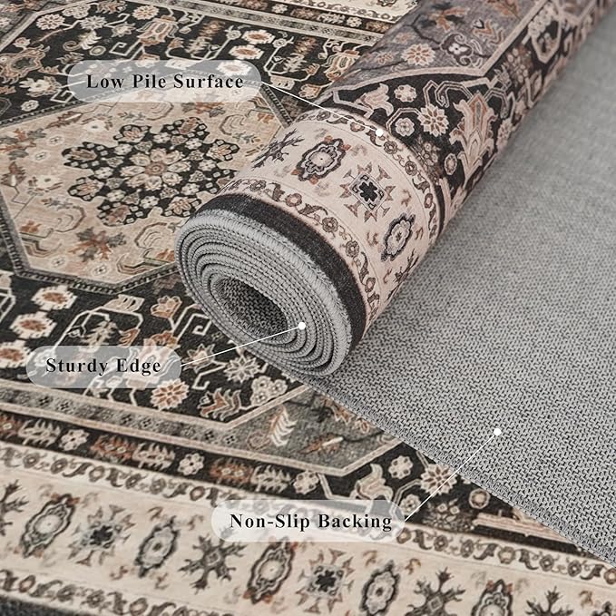 RUUGME Entryway Runner Rug 2x4 : Washable Non Slip Carpet for Kitchen Hallway Bedroom Stain Reistant Light Weight Rugs for Laundry Bathroom Ultra Soft Indoor Vintgae Home Decor Floor Mat 2'x4' Black