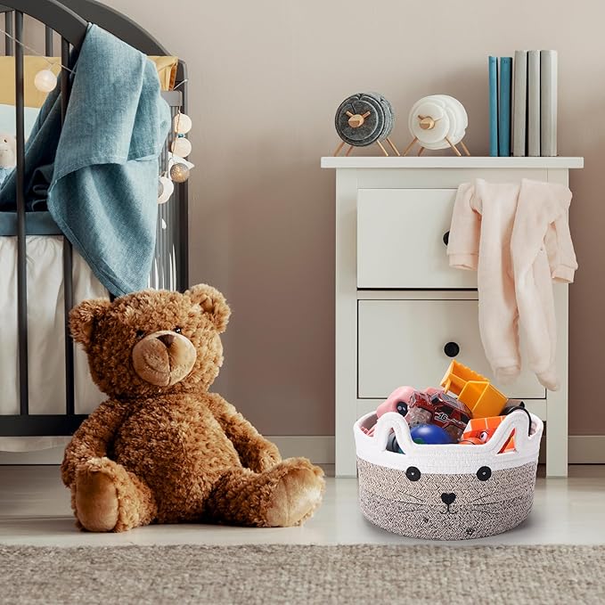 Zopeal Cat Basket Storage Woven Organizer with Ears Easter Decorative Pet Toy Cute Cotton Rope Basket for Gift Cat Dog Toy Bin Nursery Room(8.3 x 4.7 Inch,Gradient Khaki)