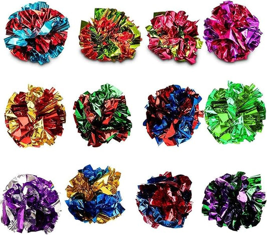 SunGrow 12 Pack Cat Crinkle Balls - 2 Inch Toys for Indoor Pets - Keep Your Feline Energetic & Excited with Vibrant Colors, Lightweight Design for Long-Lasting Fun, Perfect for Playtime