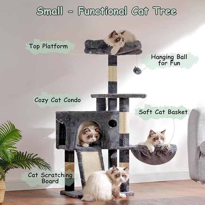 Gitelsnour Cat Tree, 41.3" Cat Tower for Indoor Kittens with Scratching Board and Posts, Multi-Level Cozy Cat Condo with 2 Perches, Hammock, Balls, Smoky Gray GCT005SG