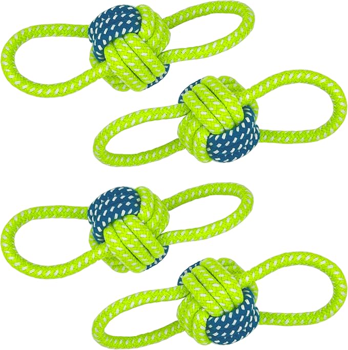 YESWOOD! Fetch Dog Toy Small Breed,Dog Ball with Rope Attached for Small and Medium Breed 0-80 Pounds,4-Pack Ball on Rope Puppy Interactive Toy