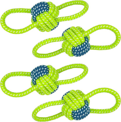 YESWOOD! Fetch Dog Toy Small Breed,Dog Ball with Rope Attached for Small and Medium Breed 0-80 Pounds,4-Pack Ball on Rope Puppy Interactive Toy