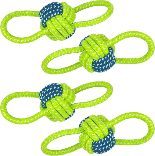 YESWOOD! Fetch Dog Toy Small Breed,Dog Ball with Rope Attached for Small and Medium Breed 0-80 Pounds,4-Pack Ball on Rope Puppy Interactive Toy