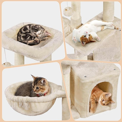 Topeakmart Multilevel Cat Tree Cat Scratching Posts Cat Houses and Condos with Condo & Nest & Platform & Basket for Indoor Cats and Kittens Play & Rest as Activity Center 33in