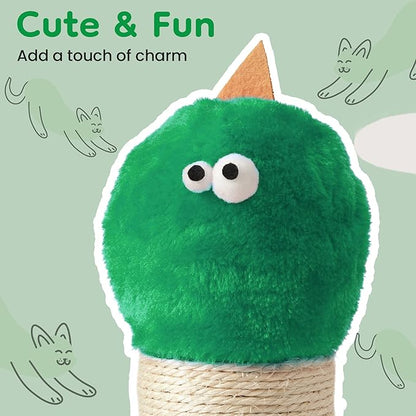Cat Scratching Post 22'', Scratching Post with Extra Wide 12" Heavy Duty Base for Indoor Kitty, Scratching Post with Natural Sisal & Velvet Fabric for Small, Medium Cat, Green
