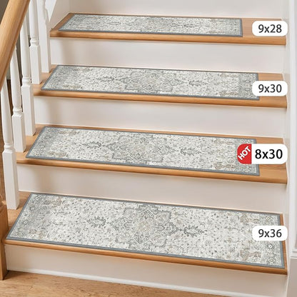 Non Slip Stair Treads for Wooden Steps 15PCS - 9"x30" Indoor Safety Carpet, Edging Mats with TPE Adhesive Backing, Pet and Elderly Friendly Stair Rugs (Taupe)