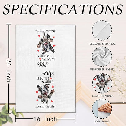 Boston Terrier Gifts Kitchen Towels Set of 2, Funny Dog Hand Towels for Bathroom Kitchen Decor, Boston Terrier Gifts for Women Dog Owners, Gift forDog Lovers Dishcloths Dish Towel 16X24 Inches
