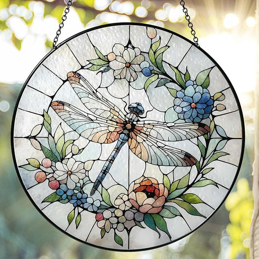 Dragonfly Sun Catcher Stained Glass Window Hanging 9.8'', Sun Catchers Indoor Window Dragonfly Gifts for Women Wall Decor Handmade SunCatcher Decoration for Garden Home Housewarming Gifts