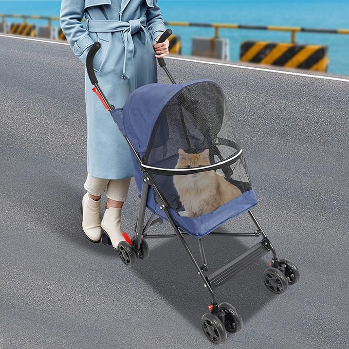 Pet Gear Travel Lite Plus Stroller,Compact Portable Jogger All Terrain Travel Pet Gear, Foldable Lightweight Durable Pet Stroller for Small To Medium Pets Dogs And Cats up to 15 pounds (Bule)