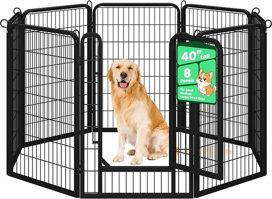 Yaheetech Dog Playpen, 40 inch 8 Panels Dog Pen for Indoor Heavy Duty Puppy Exercise Pen Metal Pet Fence for RV Camping/Yard/Garden