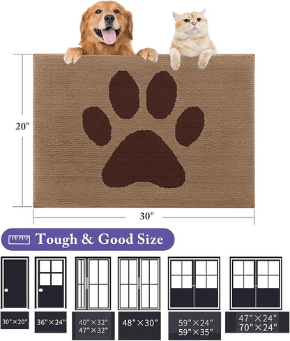 Buganda Dog Door Mat for Muddy Paws, Absorbent Dirt Trapper Non Slip Indoor Doormats, Washable Low-Profile Mat for Mud Dogs, Entryway Carpet for Inside Floor (40x32 Inches, Beige)