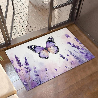 Purple Butterfly Welcome Mat,Watercolor Lavender Indoor Rugs for Entryway,Anti-Slip Low Profile Doormats Porch Mats for Front Door Stairway Rug Living Room Floor Mat 30 x 17 Inch