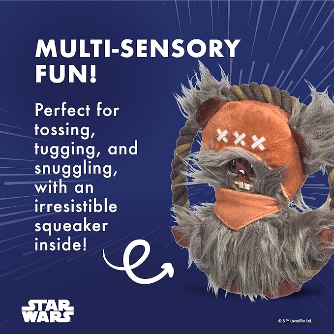 STAR WARS for Pets Dog Toy Ewok Plush Rope Frisbee Dog Toy | Plush Squeaky Pet Toy | Adorable Toys for All Dogs, Official Product