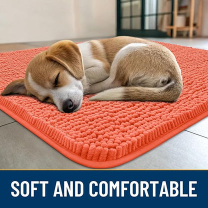 Smiry Dog Door Mat for Muddy Paws 36x24, Absorbs Moisture and Dirt Doormat, Non-Slip Washable Quick Dry Chenille Front Door Mat Indoor Entrance, Entryway Carpet for Inside Floor, Coral