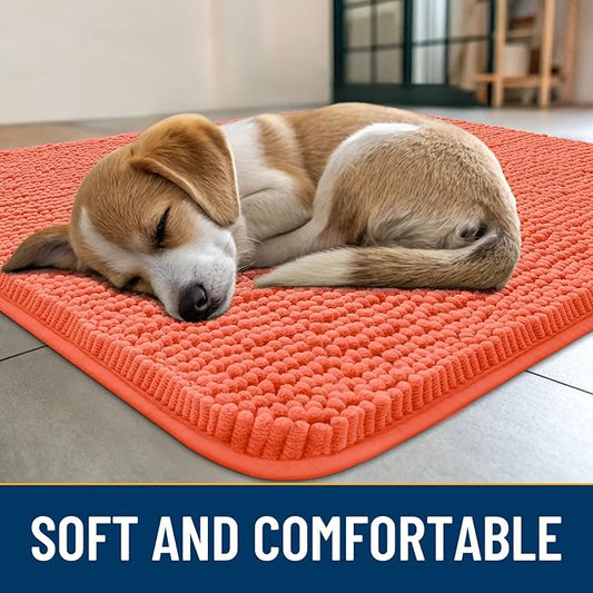 Smiry Dog Door Mat for Muddy Paws 48x30, Absorbs Moisture and Dirt Doormat, Non-Slip Washable Quick Dry Chenille Front Door Mat Indoor Entrance, Entryway Carpet for Inside Floor, Coral