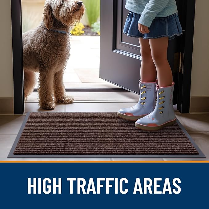 OLANLY Front Door Mat Indoor Outdoor Entrance, Waterproof Heavy Duty Doormat, Fade Resistant, Low Profile, Easy Clean Patio Porch Welcome Floor Mats for Entry, 47x17, Brown