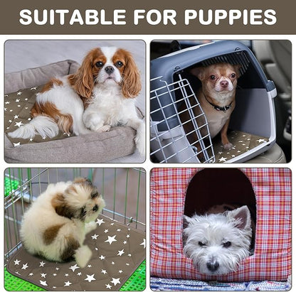Namalu 4 Pack Self Warming Cat Bed Self Heating Cat Mat Star Pattern Soft Dog Crate Pad Thermal Pet Mat Anti Slip Kennel Dog Washable Warming Bed for Outdoor Indoor(12 x 12 Inch,Brown)