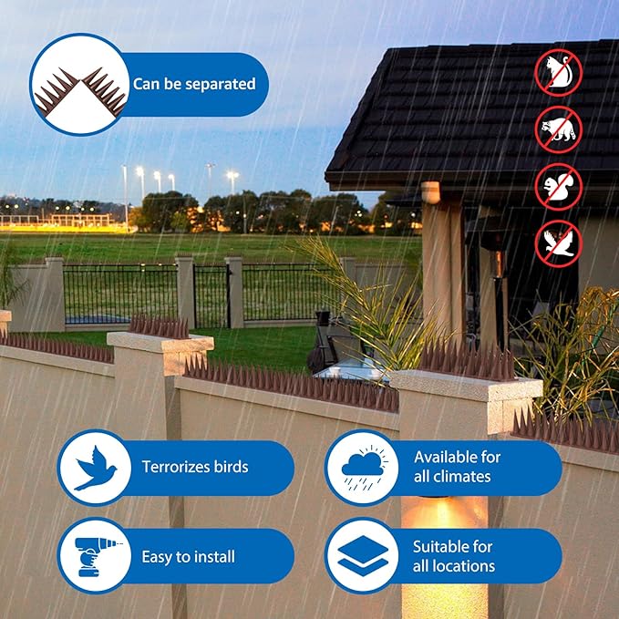 CIIC Bird Spikes, 40 Pack Pigeon Squirrel Raccoon Cat Deterrent Spike Outside Anti Birds Defender Outdoor to Keep Robin Away Roof Fence Window Nest 37.6 Feet(11.4m), Brown