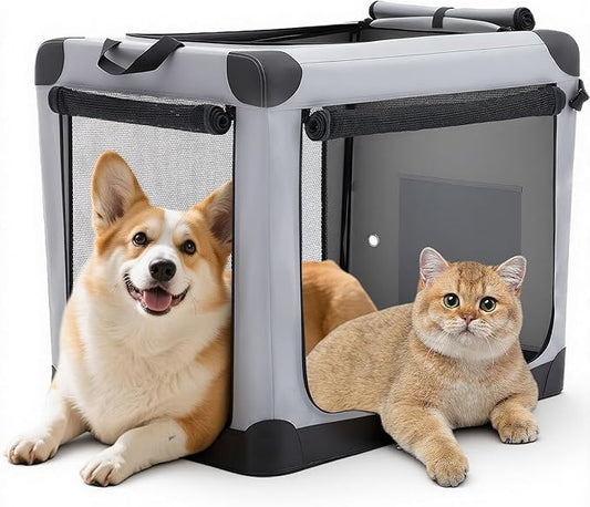 DUMOS Dog Crate 30 Inch Travel Cat Pet Carrier for Small Medium, Portable Foldable Soft Pet Crate with Storage Bag & Washable Pad for Indoor Outdoor Dog Kennel Carrier (M-50lbs, Grey)
