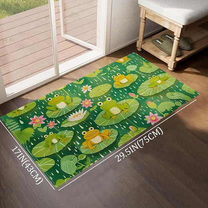 Cute Frog Indoor Door Mat,Rustic Plant Leaves Floor Doormat,17x29.5in,Non Woven Non Slip Rubber Backing Botanical Aesthetic Rug for Porch Insider,Bedroom,Kitchen,Doormats Gifts,Rv Camper Decor
