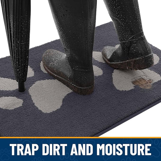 Smiry Dog Door Mat for Muddy Paws, Absorbs Moisture and Dirt, Low-Profile Entryway Mat with Non-Slip Backing, Entry Indoor Outdoor Doormat for Inside Floor (70x24 Inches, Dark Grey, Paw)