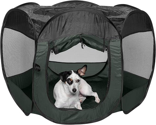Furhaven Portable Dog Playpen Cat Tent, Pet playground,Kennel foldable indoor outdoor zippered puppy crate - Hunter Green, Medium