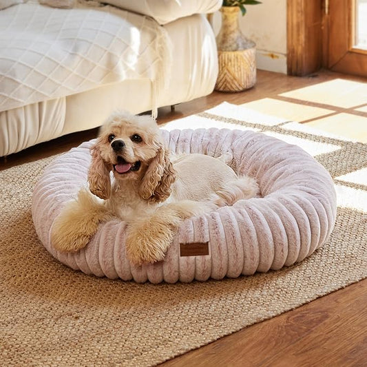 FUKUMARU Dog Bed, Gradient Color Donut Dog Beds for Medium Dogs, 30 inches Calming Orthopedic Dog Beds, Round Pet Bed with Washable Cover，Luxury Comfy Cat Bed for Indoor Cats, Pink